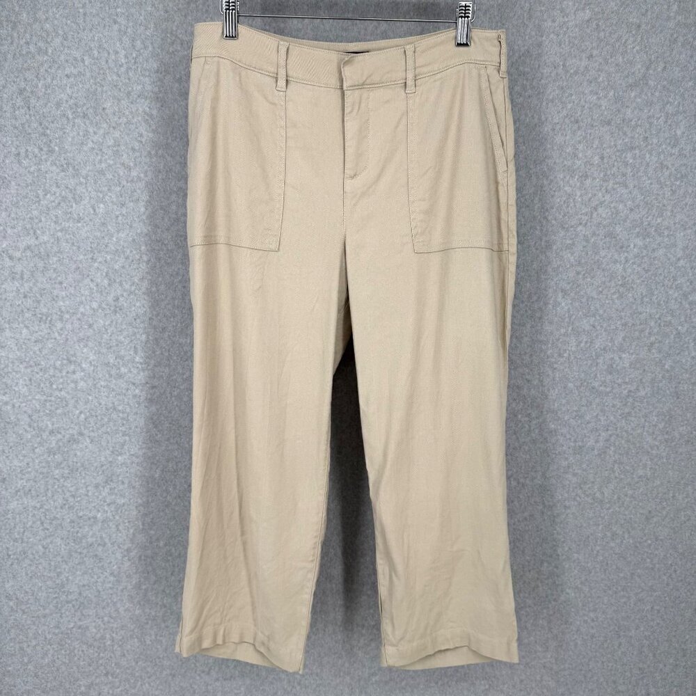 NYDJ Womens Utility Crop Linen Blend Pants Size 4 Khaki Tan Summer Casual NWOT